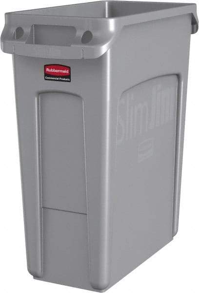 Rubbermaid - 16 Gal Gray Rectangle Trash Can - Polyethylene, None Graphic, 25" High x 22" Long x 11" Wide, Lid Not Included - Apex Tool & Supply