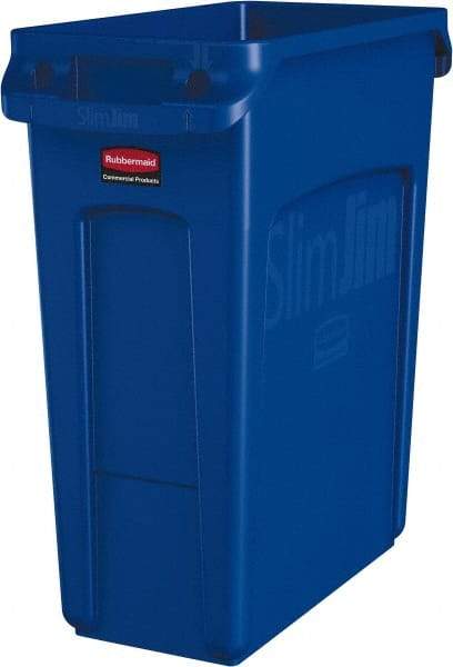 Rubbermaid - 16 Gal Blue Rectangle Trash Can - Polyethylene, None Graphic, 25" High x 22" Long x 11" Wide, Lid Not Included - Apex Tool & Supply
