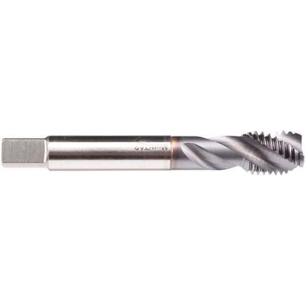 Emuge - 7/8-14 UNF 4 Flute 2B/3B Modified Bottoming Spiral Flute Tap - High Speed Steel, TiCN Finish, 5.512" OAL, Right Hand Flute, Right Hand Thread, Series CU539300 - Apex Tool & Supply