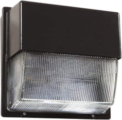 Lithonia Lighting - 72 Watt, 4,700 Lumen, 5,000°K, 120-277 Volt, LED Wall Pack Light Fixture - Prismatic Glass Lens, Aluminum Housing, Bronze (Color), Wall Mount, 8-15/16" Deep x 9-1/2" High x 10-9/16" Wide - Apex Tool & Supply