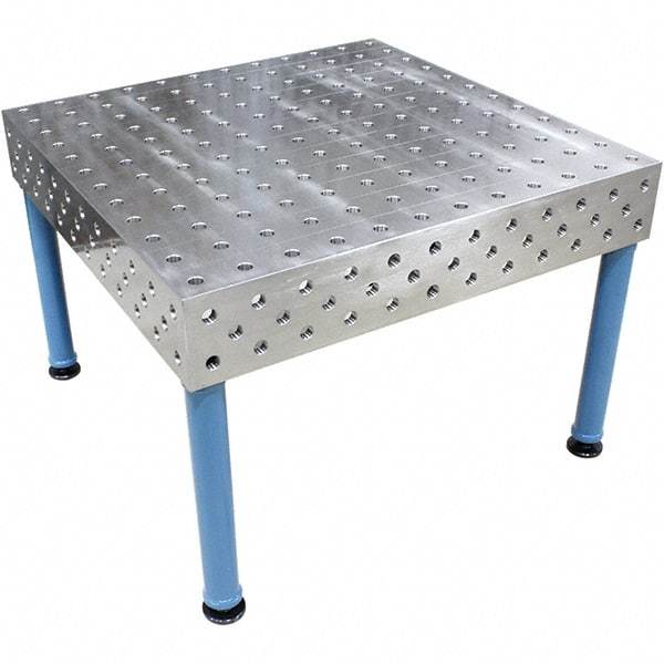 Baileigh - 47 Wide x 47" Deep x 33-1/2" High, Steel Welder's Table - Fixed Legs With Adjustable Height Glides, Silver/Blue - Apex Tool & Supply