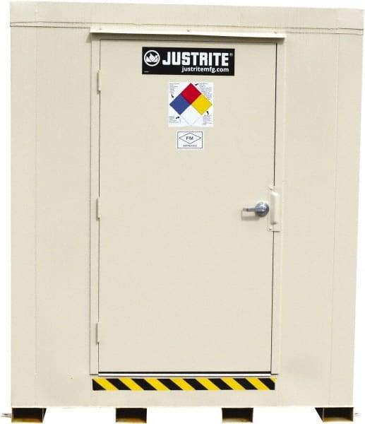 Justrite - 4 Drum, 71 Gal Sump Capacity, Locker - 6' Long x 5-1/2' Wide x 6.25' High, Galvanized Steel - Apex Tool & Supply