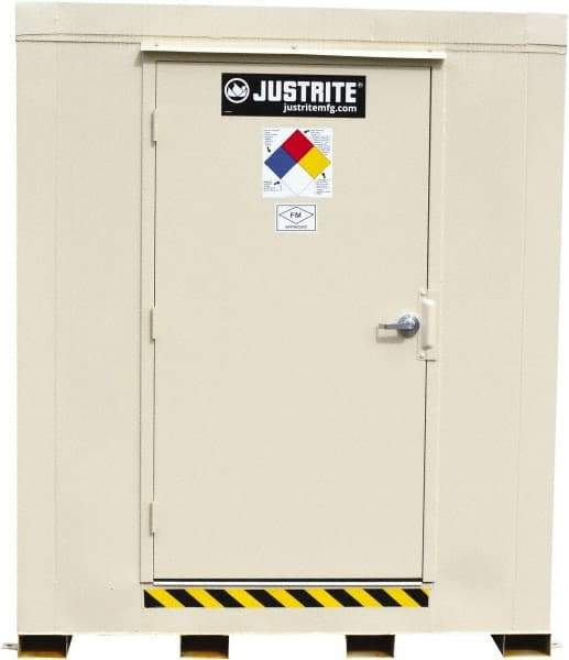 Justrite - 9 Drum, 168 Gal Sump Capacity, Locker - 8' Long x 7-1/2' Wide x 8.08' High, Galvanized Steel - Apex Tool & Supply