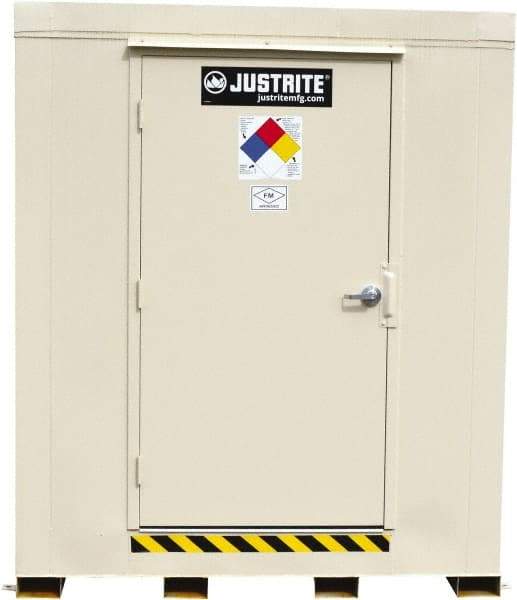Justrite - 16 Drum, 272 Gal Sump Capacity, Locker - 10' Long x 9-1/2' Wide x 8.08' High, Galvanized Steel - Apex Tool & Supply