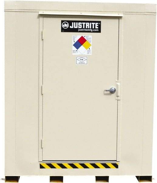 Justrite - 12 Drum, 205 Gal Sump Capacity, Locker - 7.33' Long x 10' Wide x 8' High, Galvanized Steel - Apex Tool & Supply