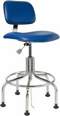 Bevco - 24-1/2 to 29-1/2" High Adjustable Height Swivel Stool - 22" Wide x 22" Deep, Vinyl Seat, Blue - Apex Tool & Supply