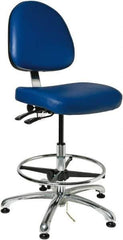 Bevco - 19 to 26-1/2" High Adjustable Height Swivel Stool - 27" Wide x 27" Deep, Vinyl Seat, Blue - Apex Tool & Supply