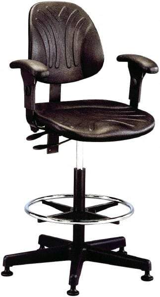 Bevco - 20 to 27-1/2" High Adjustable Height Swivel Stool - 27" Wide x 27" Deep, Polyurethane Seat, Black - Apex Tool & Supply