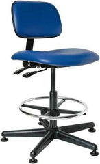 Bevco - 19-1/2 to 27" High Adjustable Height Swivel Stool - 27" Wide x 27" Deep, Vinyl Seat, Blue - Apex Tool & Supply