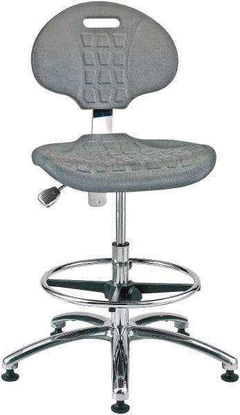Bevco - 20-1/2 to 30-1/2" High Adjustable Height Swivel Stool - 27" Wide x 27" Deep, Polyurethane Seat, Gray - Apex Tool & Supply