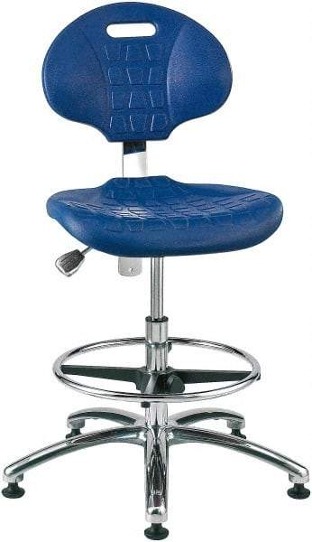 Bevco - 20-1/2 to 30-1/2" High Adjustable Height Swivel Stool - 27" Wide x 27" Deep, Polyurethane Seat, Blue - Apex Tool & Supply