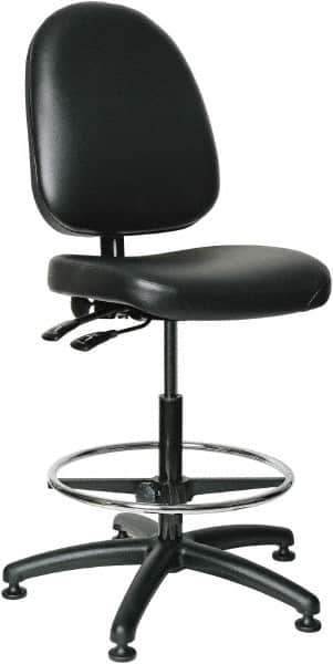 Bevco - 24 to 34" High Adjustable Height Swivel Stool - 27" Wide x 27" Deep, Vinyl Seat, Black - Apex Tool & Supply