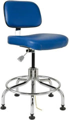 Bevco - 20 to 25" High Adjustable Height Swivel Stool - 22" Wide x 22" Deep, ESD Vinyl Seat, Blue - Apex Tool & Supply