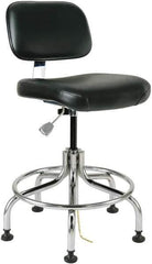 Bevco - 20 to 25" High Adjustable Height Swivel Stool - 27" Wide x 22" Deep, ESD Vinyl Seat, Black - Apex Tool & Supply