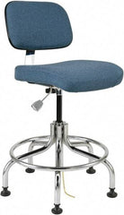 Bevco - 20 to 25" High Adjustable Height Swivel Stool - 27" Wide x 22" Deep, Conductive Cloth Seat, Slate Blue - Apex Tool & Supply