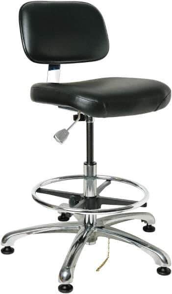 Bevco - 19 to 26-1/2" High Adjustable Height Swivel Stool - 27" Wide x 27" Deep, ESD Vinyl Seat, Black - Apex Tool & Supply