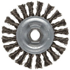 Vortec Pro 4″ Knot Wire Wheel, Standard Twist, .014″ Steel Fill, M10x1.25 Nut, Retail Pack - Apex Tool & Supply