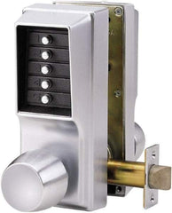 Kaba Access - 1-3/4 to 2-1/4" Door Thickness, Satin Chrome Pushbutton Knob Lockset - 2-3/4" Back Set, 1 Code, Zamak3, Nonkey Override Cylinder - Apex Tool & Supply