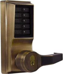 Kaba Access - Combination Entry Lever Lockset with Key Override - 2-3/4" Back Set, No Cylinder, Zamak3, Antique Brass Finish - Apex Tool & Supply
