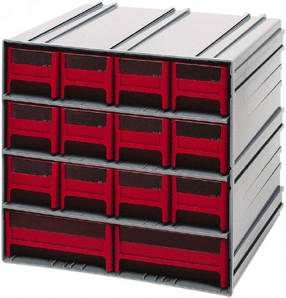 Quantum Storage - 14 Drawer, 14 Compartment, Small Parts Drawer Cabinet System - 11-3/8" Deep x 11-3/4" Wide x 11" High - Apex Tool & Supply