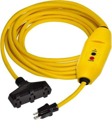 Tower - 3 Outlets, 125 Volt, 15 Amp, Yellow, GFCI and Triple Tap Cord Set - 5-15P, 5-15R NEMA Configuration, 25 Ft. Long, cUL Listed, OSHA, UL File E174279 - Apex Tool & Supply