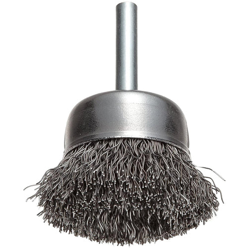 Vortec Pro 2″ Crimped Wire Cup Brush, .0118″ Steel Fill, 1/4″ Stem, Retail Pack - Apex Tool & Supply