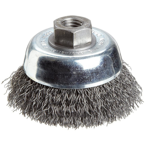 Vortec Pro 3″ Crimped Wire Cup Brush, .014″ Steel Fill, M14x2.0 Nut, Retail Pack - Apex Tool & Supply