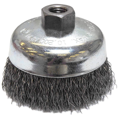 ‎Vortec Pro 4″ Crimped Wire Cup Brush, .020″ Steel Fill, 5/8″-11 UNC Nut, Retail Pack - Apex Tool & Supply