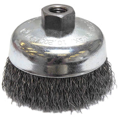 ‎Vortec Pro 4″ Crimped Wire Cup Brush, .020″ Steel Fill, 5/8″-11 UNC Nut, Retail Pack - Apex Tool & Supply