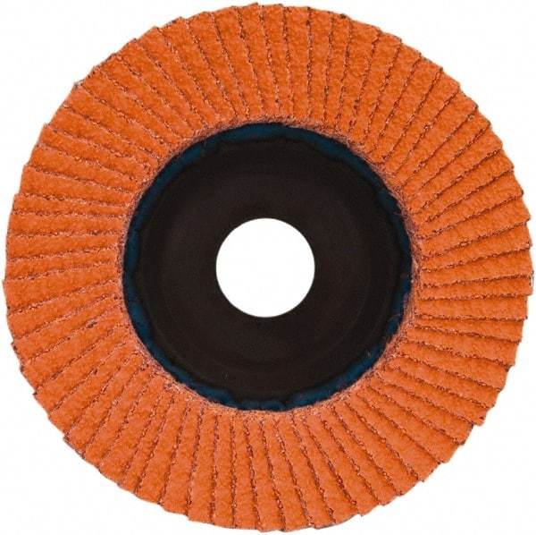 Norton - 36 Grit, 7" Disc Diam, 7/8" Center Hole, Type 27 Ceramic Alumina Flap Disc - 8,600 Max RPM, Plastic Backing, Arbor Attaching System, Coated - Apex Tool & Supply