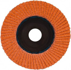 Norton - 36 Grit, 4-1/2" Disc Diam, 7/8" Center Hole, Type 27 Ceramic Alumina Flap Disc - 13,300 Max RPM, Plastic Backing, Arbor Attaching System, Coated - Apex Tool & Supply