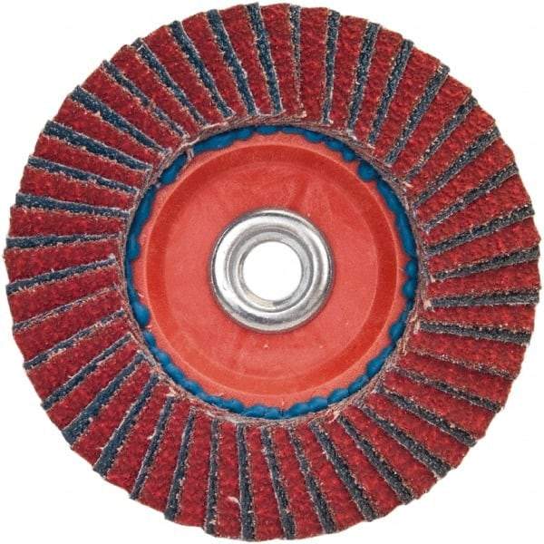 Norton - 120 Grit, 7" Disc Diam, 5/8-11 Center Hole, Type 27 Ceramic Alumina Flap Disc - 8,600 Max RPM, Plastic Backing, Arbor Attaching System, Coated - Apex Tool & Supply