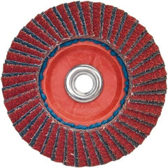 Norton - 36 Grit, 7" Disc Diam, 5/8-11 Center Hole, Type 27 Ceramic Alumina Flap Disc - 8,600 Max RPM, Plastic Backing, Arbor Attaching System, Coated - Apex Tool & Supply