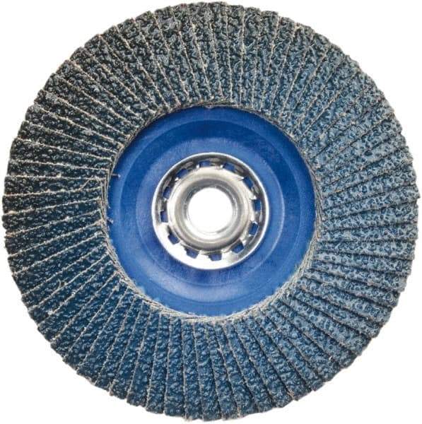 Norton - 60 Grit, 5" Disc Diam, 5/8-11 Center Hole, Type 27 Zirconia Alumina Flap Disc - 12,000 Max RPM, Plastic Backing, Arbor Attaching System, Coated - Apex Tool & Supply