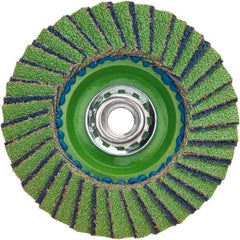 Norton - 36 Grit, 4-1/2" Disc Diam, 5/8-11 Center Hole, Type 27 Aluminum Oxide Flap Disc - 13,300 Max RPM, Plastic Backing, Coated - Apex Tool & Supply