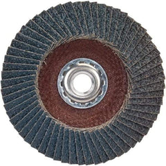 Norton - 80 Grit, 5" Disc Diam, 5/8-11 Center Hole, Type 29 Zirconia Alumina Flap Disc - 12,000 Max RPM, Fiberglass Backing, Arbor Attaching System, Coated - Apex Tool & Supply