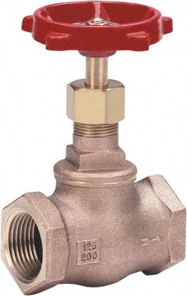 Milwaukee Valve - 1/2" Pipe, Threaded (NPT) Ends, Bronze Integral Globe Valve - Bronze Disc, Threaded Bonnet, 200 psi WOG, 125 psi WSP, Class 125 - Apex Tool & Supply