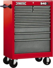 Proto - 11 Drawer Steel Tool Roller Cabinet - 27" Wide x 42" High x 18" Deep, Ball Bearing Drawer Slides, Safety Red/Gray - Apex Tool & Supply