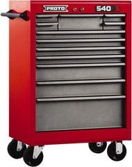 Proto - 12 Drawer Steel Tool Roller Cabinet - 27" Wide x 42" High x 18" Deep, Ball Bearing Drawer Slides, Safety Red/Gray - Apex Tool & Supply