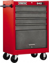 Proto - 4 Drawer Steel Tool Roller Cabinet - 27" Wide x 42" High x 18" Deep, Ball Bearing Drawer Slides, Safety Red/Gray - Apex Tool & Supply