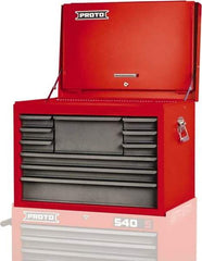 Proto - 10 Drawer Top Tool Chest - 27" Wide x 18" Deep x 19" High, Steel, Safety Red/Gray - Apex Tool & Supply