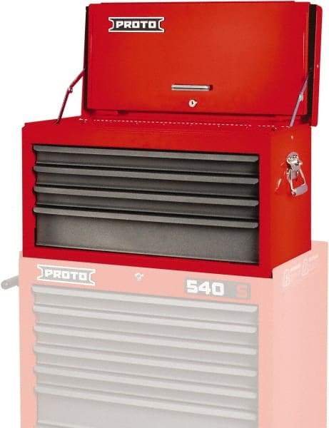 Proto - 4 Drawer Top Tool Chest - 27" Wide x 12" Deep x 15" High, Steel, Safety Red/Gray - Apex Tool & Supply