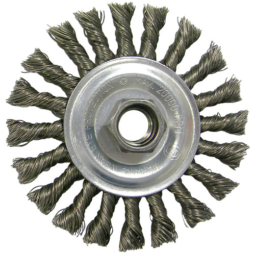 ‎Vortec Pro 4″ Knot Wire Wheel, Cable Twist, .020″ Steel Fill, 5/8″-11 UNC Nut, Retail Pack - Apex Tool & Supply