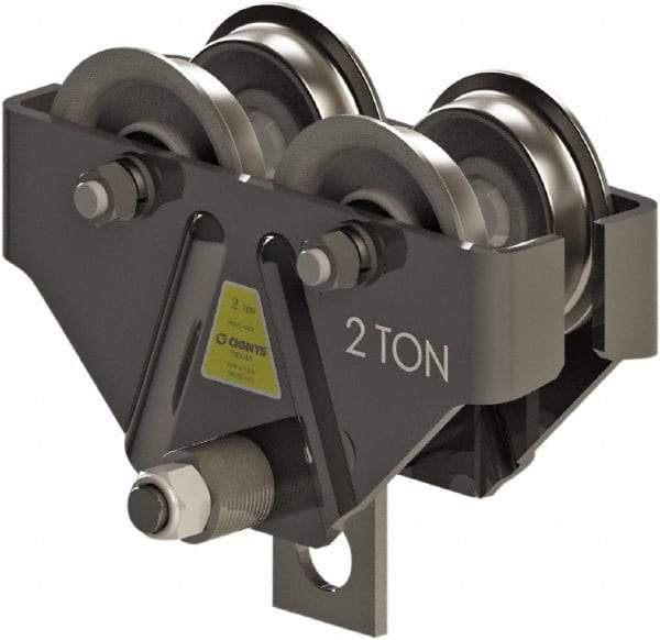 CIGNYS - 2 Ton Capacity Plain Adjustable Trolley - 3-1/2" to 6" Flange Width, 4-7/8" Wheel Diam, 6" to 18" I-Beam, 48" Min Radius - Apex Tool & Supply