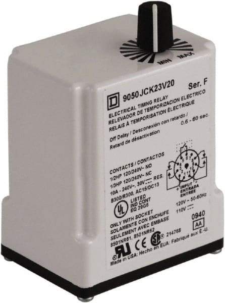 Square D - DPDT Time Delay Relay - 10 Contact Amp, 110 VDC & 120 VAC - Apex Tool & Supply