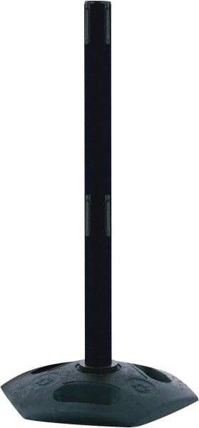 Tensator - 38" High, 2-1/2" Pole Diam, Receiver Post - 19" Base Diam, Octagon Recycled Rubber Base, Black Plastic Post, Tape, Dual Line Tape, For Outdoor Use - Apex Tool & Supply