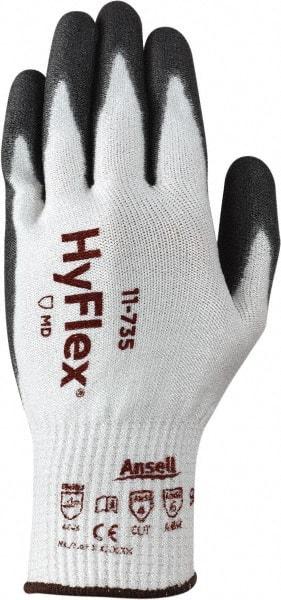 Ansell - Size L (9), ANSI Cut Lvl 4, Abrasion Lvl 6, Polyurethane Coated Cut Resistant Gloves - 10" Long, Palm & Fingertips Coated, Intercept Technology Yarn Lining, Knit Wrist, White/Gray, Paired - Apex Tool & Supply