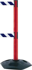 Tensator - 38" High, 2-1/2" Pole Diam, 4 Way Stanchion - 19" Base Diam, Octagon Recycled Rubber Base, Red Plastic Post, 7-1/2' x 2" Tape, Dual Line Tape, For Outdoor Use - Apex Tool & Supply