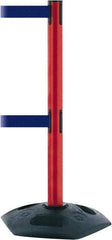 Tensator - 38" High, 2-1/2" Pole Diam, 4 Way Stanchion - 19" Base Diam, Octagon Recycled Rubber Base, Red Plastic Post, 7-1/2' x 2" Tape, Dual Line Tape, For Outdoor Use - Apex Tool & Supply