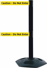 Tensator - 38" High, 2-1/2" Pole Diam, 4 Way Stanchion - 19" Base Diam, Octagon Recycled Rubber Base, Black Plastic Post, 7-1/2' x 2" Tape, Dual Line Tape, For Outdoor Use - Apex Tool & Supply